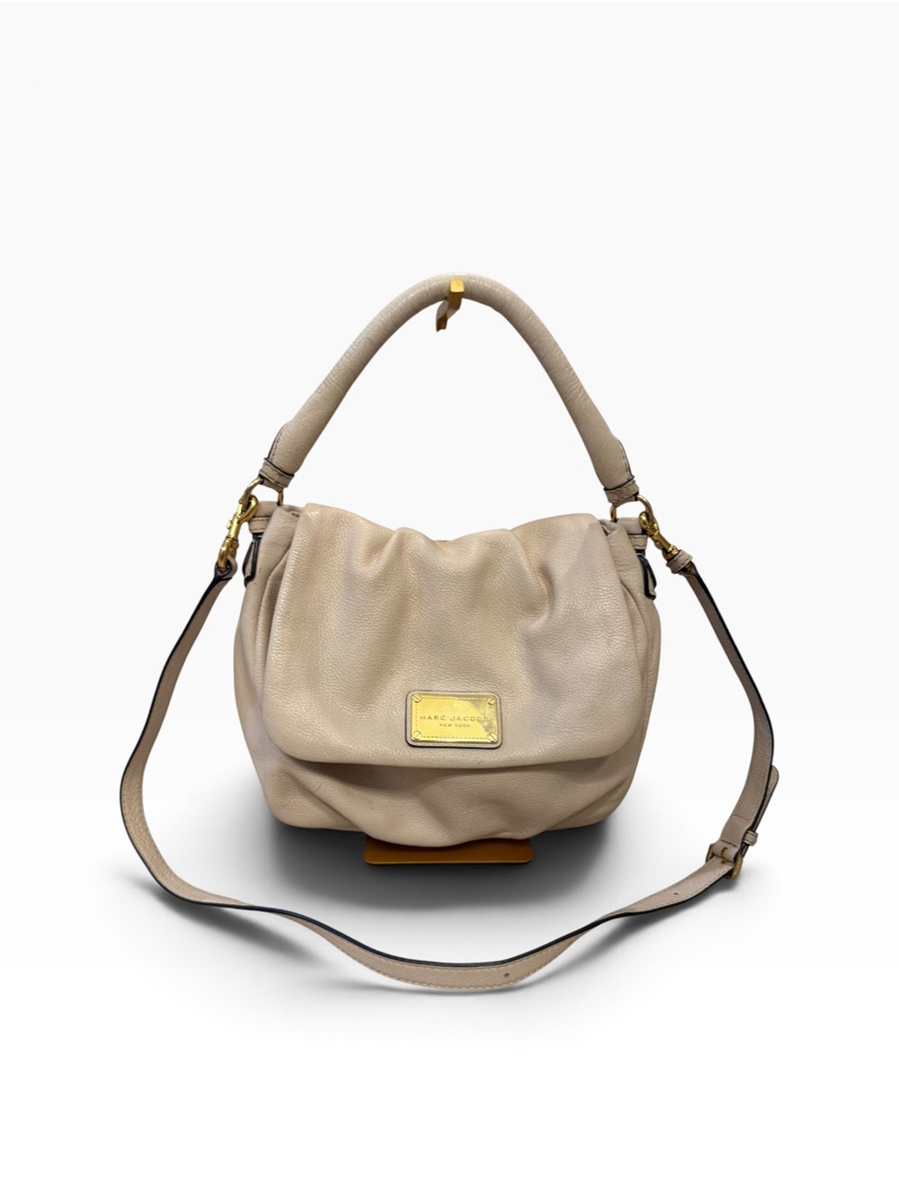 Marc Jacobs Cream Beige Pebbled Leather Flap Shoulder Bag Crossbody